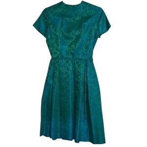 1960’s vintage Teal and Blue Brocade Cocktail Dress